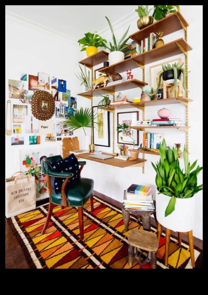 Kā izrotāt Boho iedvesmotu biroja telpu